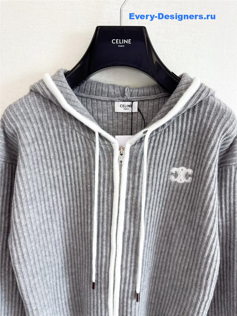 Ce1i*e grey triomphe logo knit hoodie