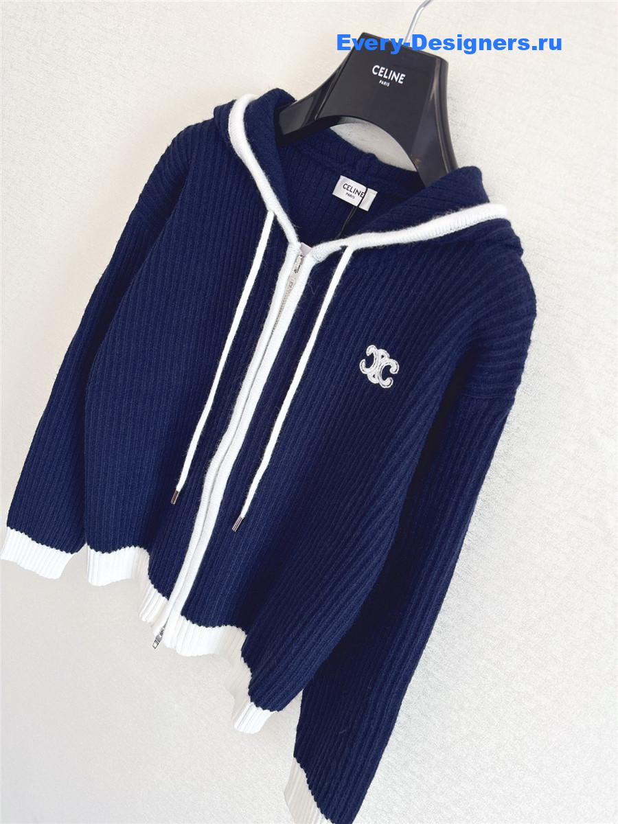 Ce1i*e navy blue triomphe logo knit hoodie