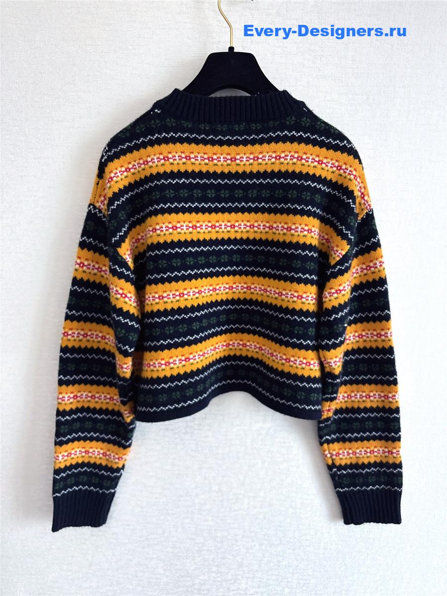 Miu Miu Yellow Striped Wool V-neck Sweater