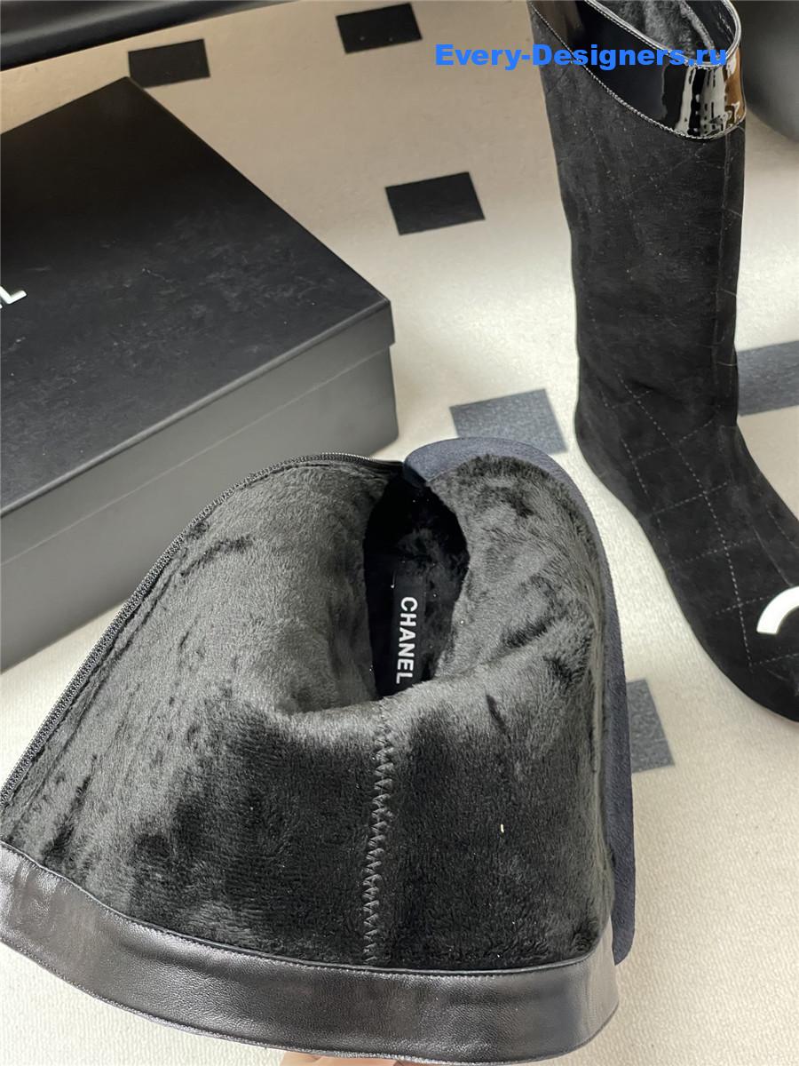 Ch**el black quilted suede boots