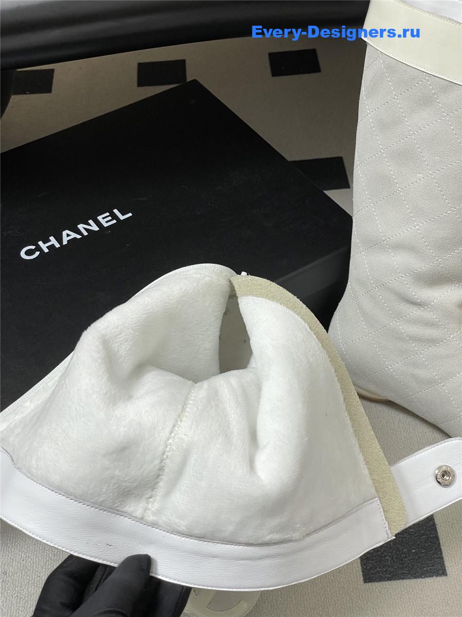 Ch**el white quilted suede boots