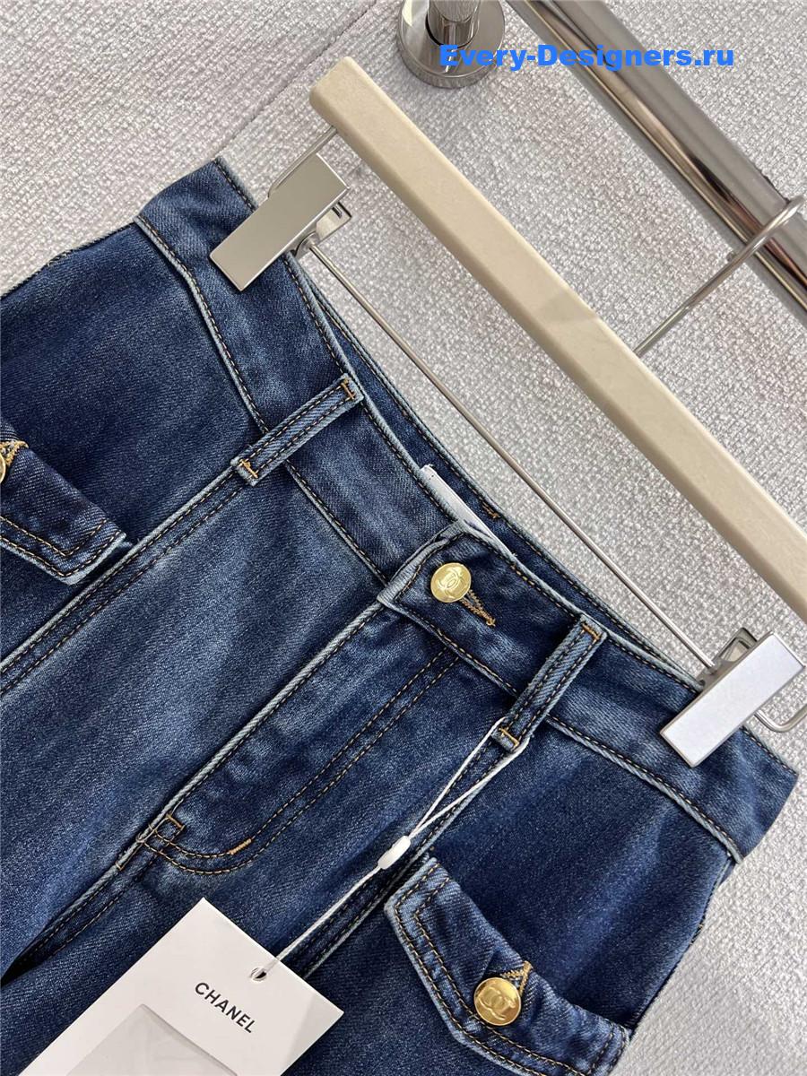Ch**el fleece thick wide-leg jeans