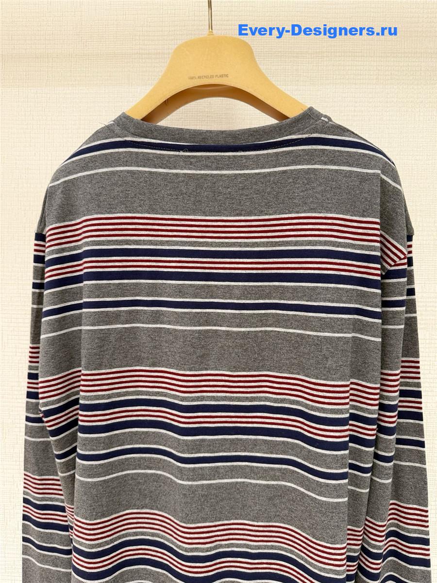 Miu Miu Gray Striped Jersey T-Shirt
