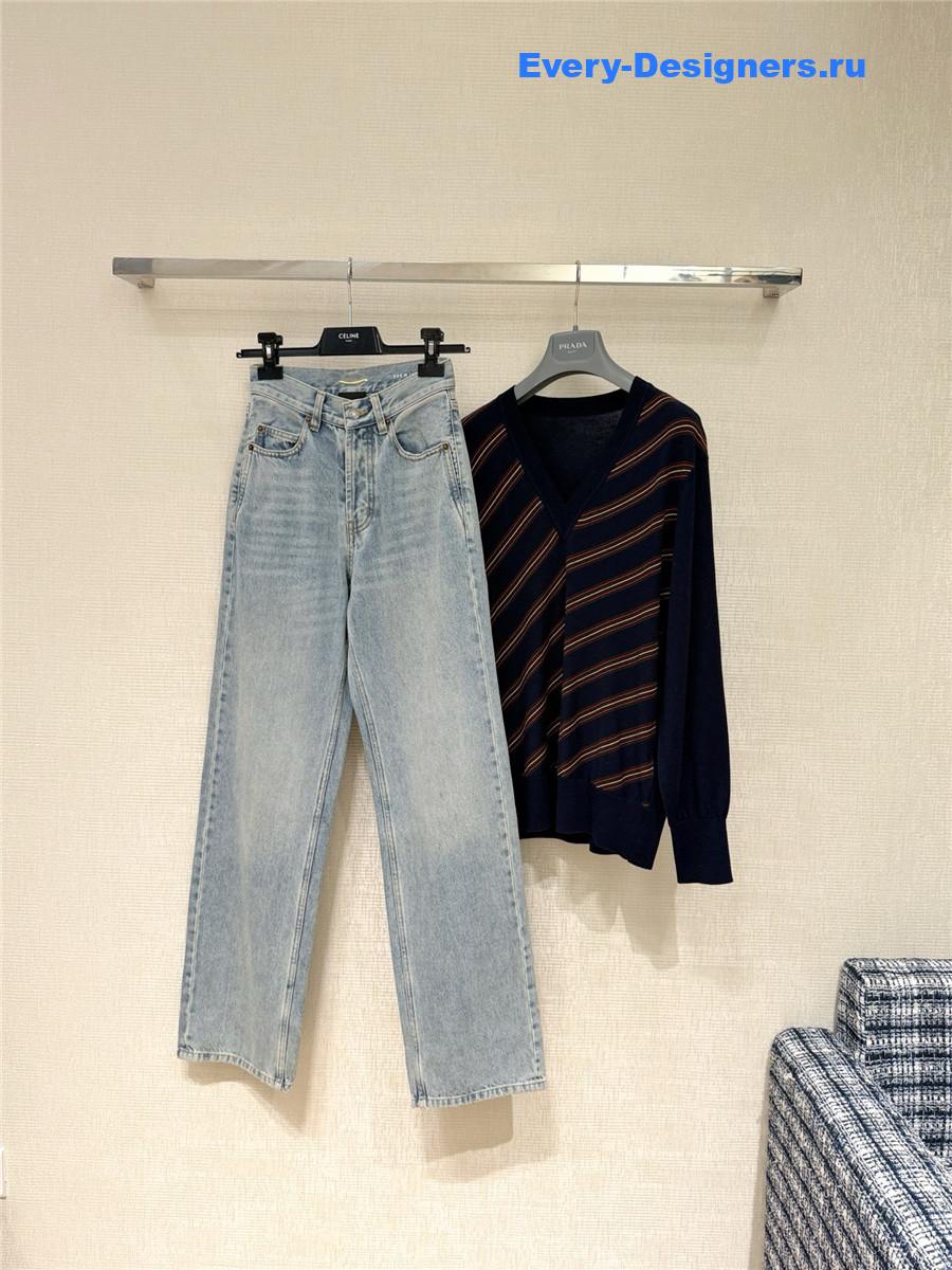 Sa1nt Lau*nt light blue high-waisted jeans