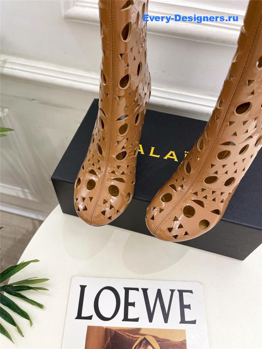 Alaïa Vienne Camel Patent Leather Wedge Ankle Boots