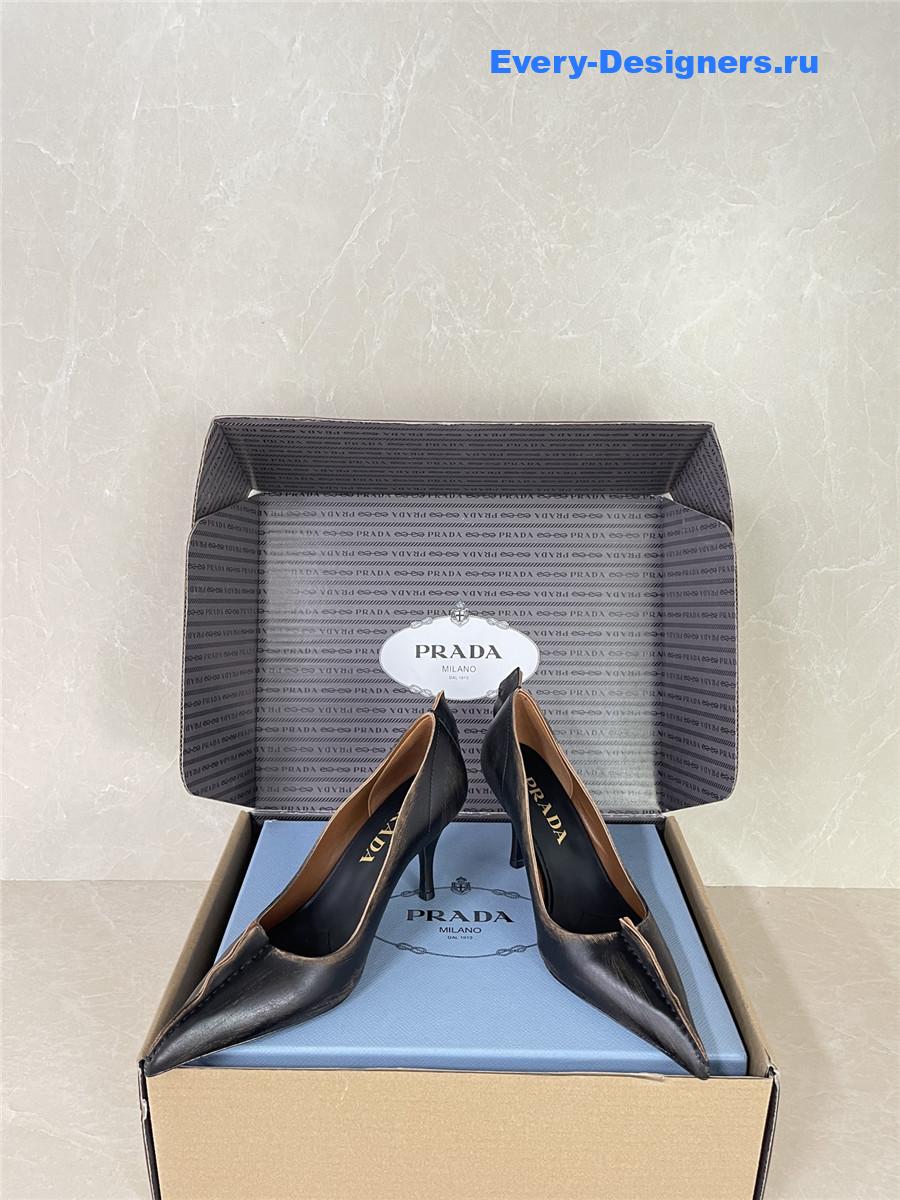 Pra*a 85mm antiqued black leather pointed-toe pumps