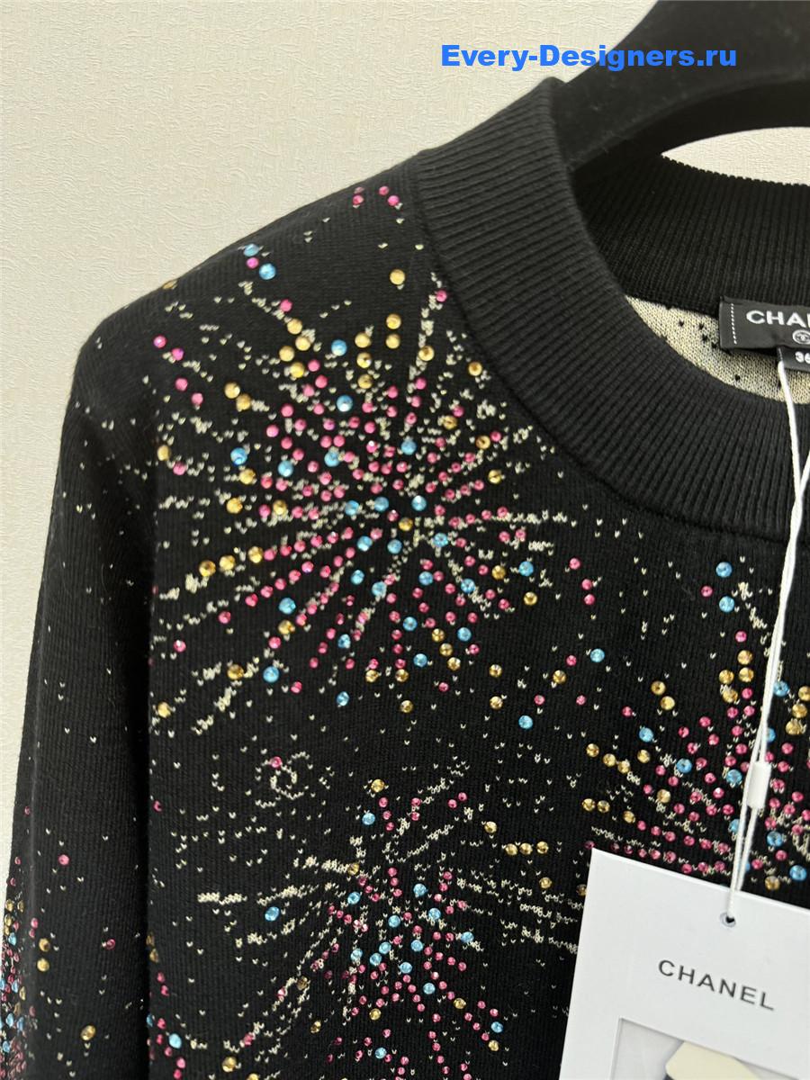 Ch**el christmas fireworks rhinestone pullover sweater