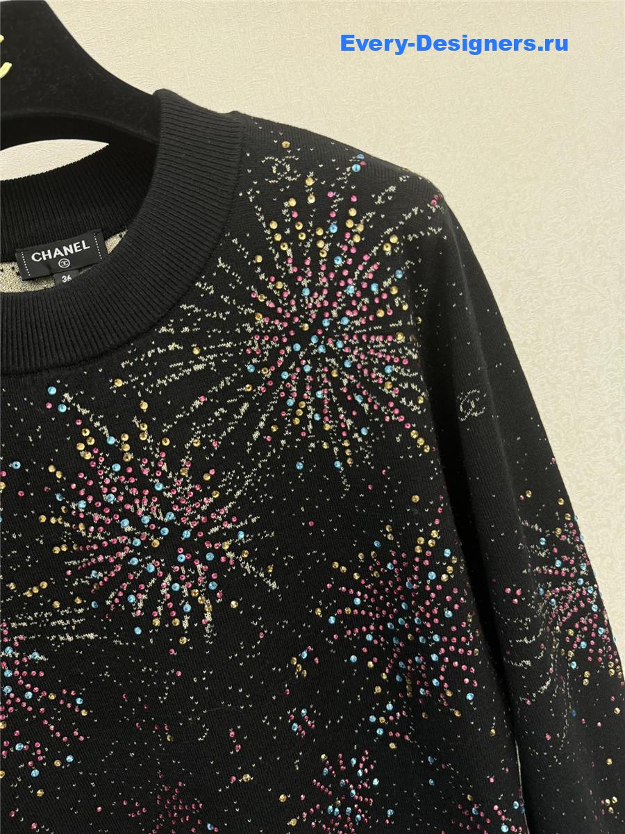 Ch**el christmas fireworks rhinestone pullover sweater