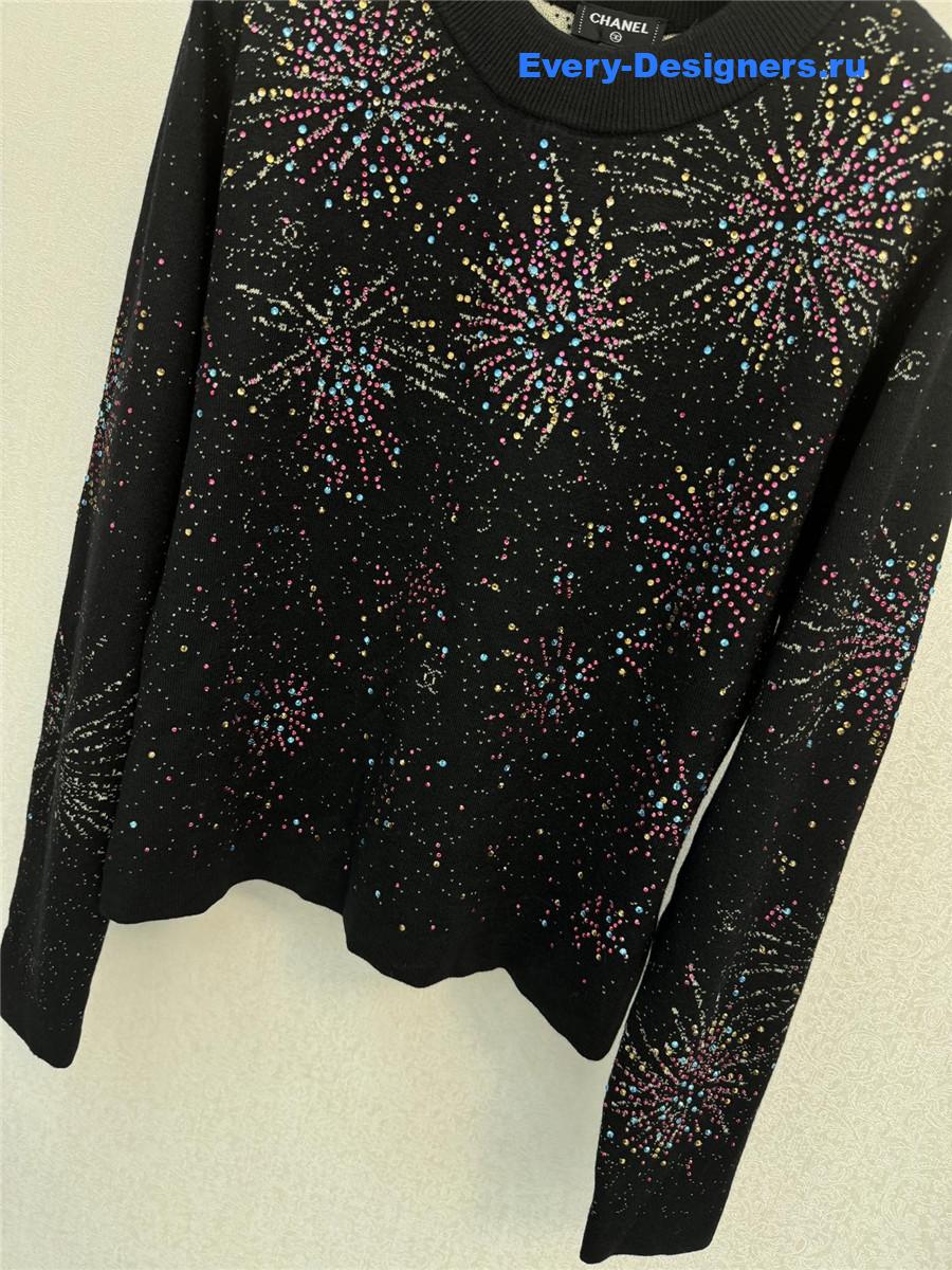 Ch**el christmas fireworks rhinestone pullover sweater