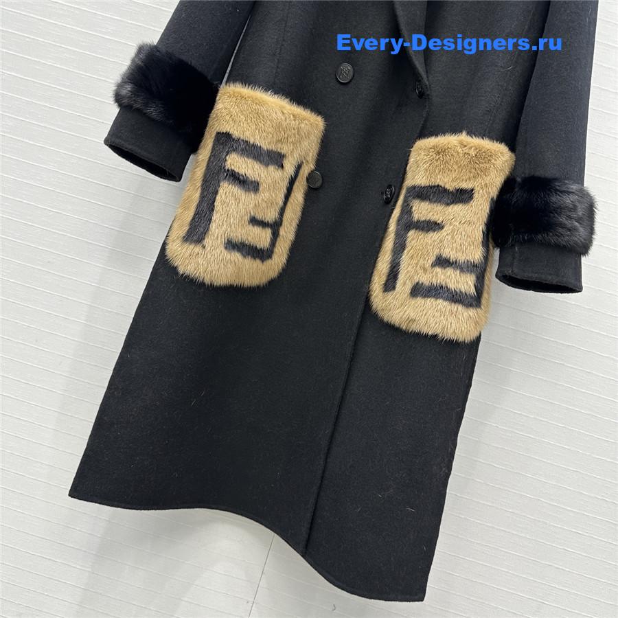 F**di black ff mink fur cashmere coat