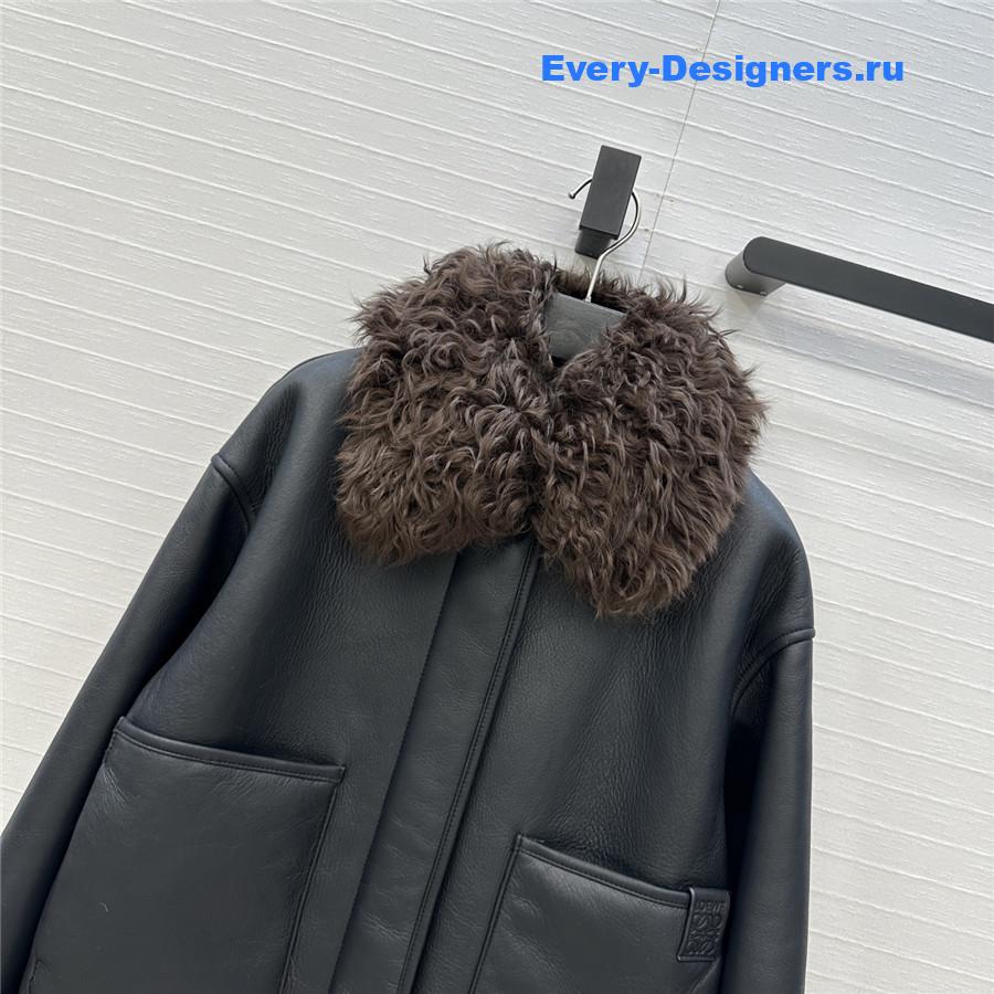 L0ew* shearling-trim black leather jacket