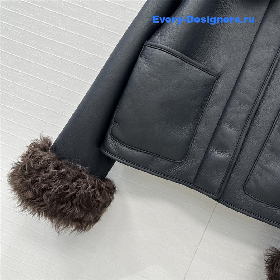 L0ew* shearling-trim black leather jacket