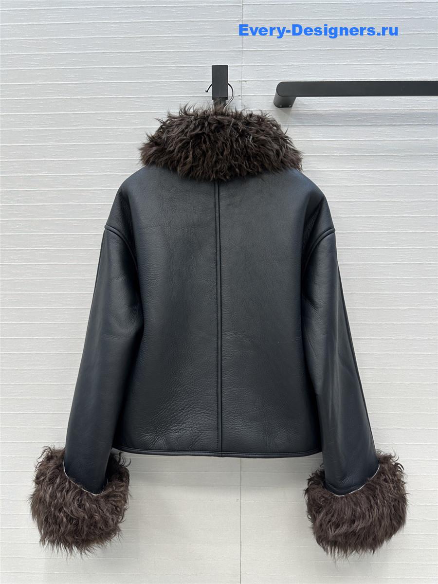 L0ew* shearling-trim black leather jacket