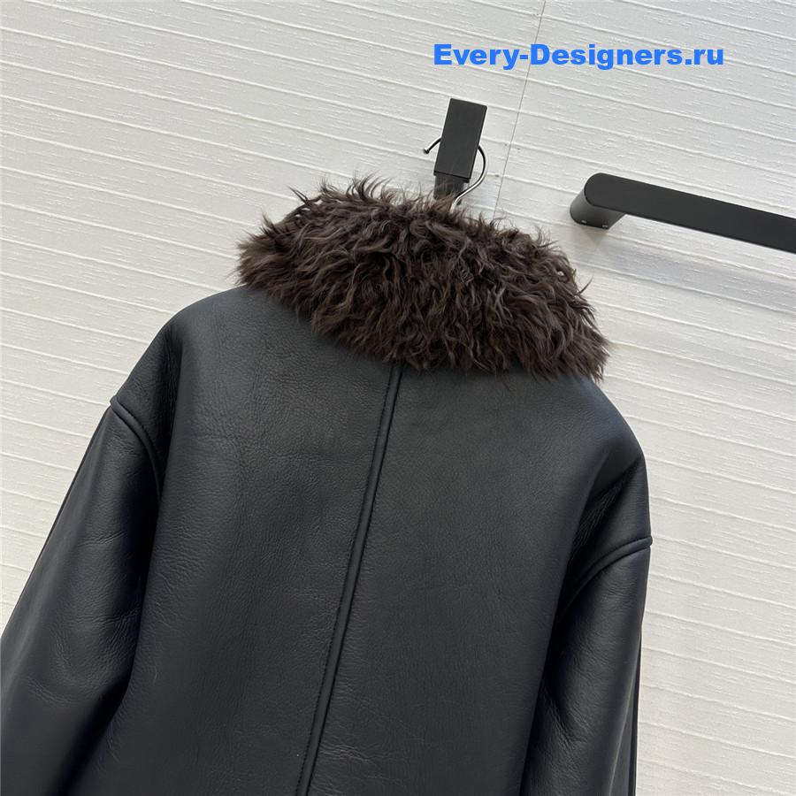 L0ew* shearling-trim black leather jacket