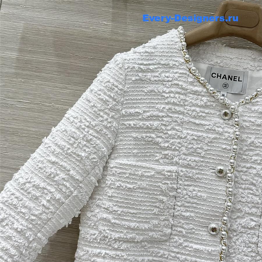 Ch**el coco white tweed pearl jacket