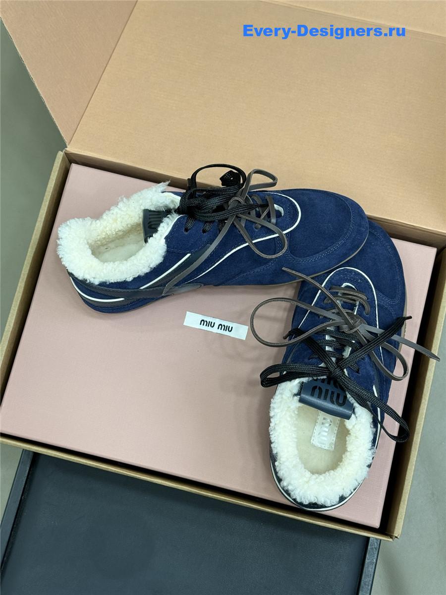 Miu Miu Blue Gymnasium Suede Shearling Sneakers