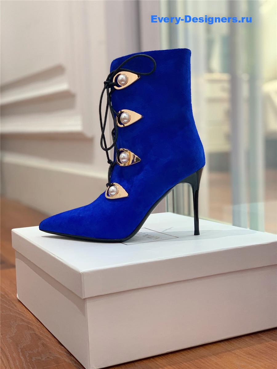 Balmain Blue Suede Pointed Toe High Heel Boots