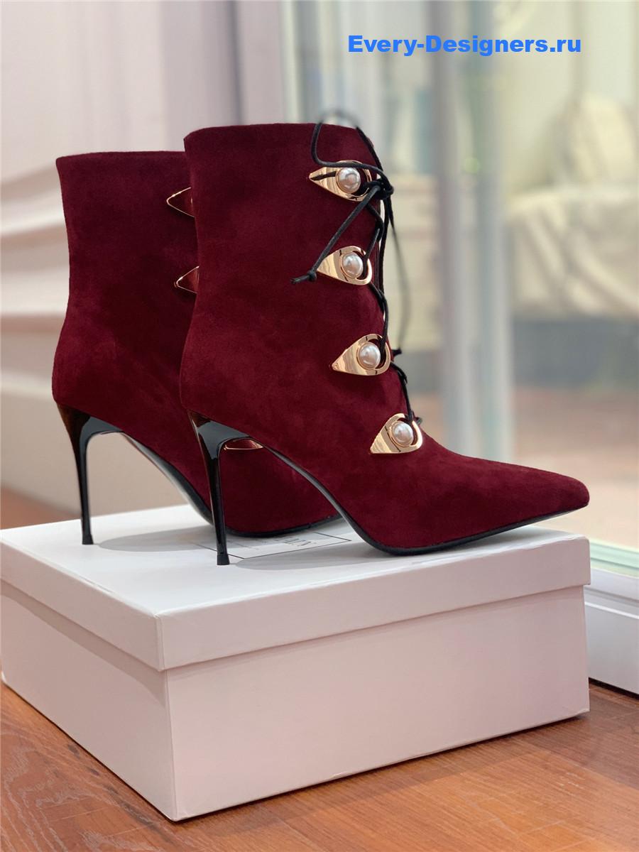 Balmain Burgundy Suede Pointed Toe High Heel Boots