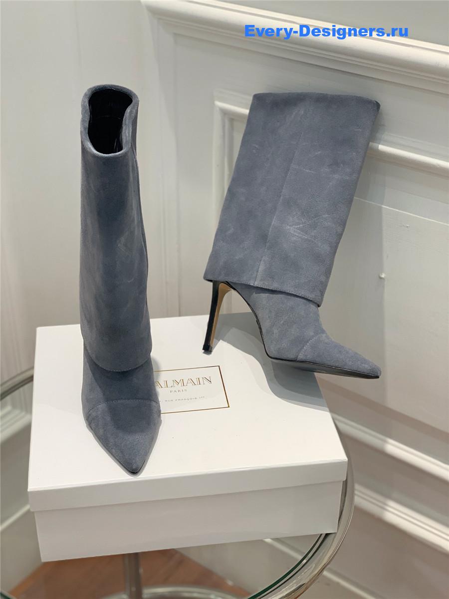 Balmain Light Blue Suede Pointed High-Heeled Boot