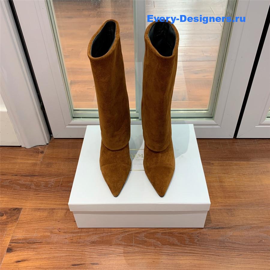 Balmain Brown Suede Pointed High-Heeled Boot