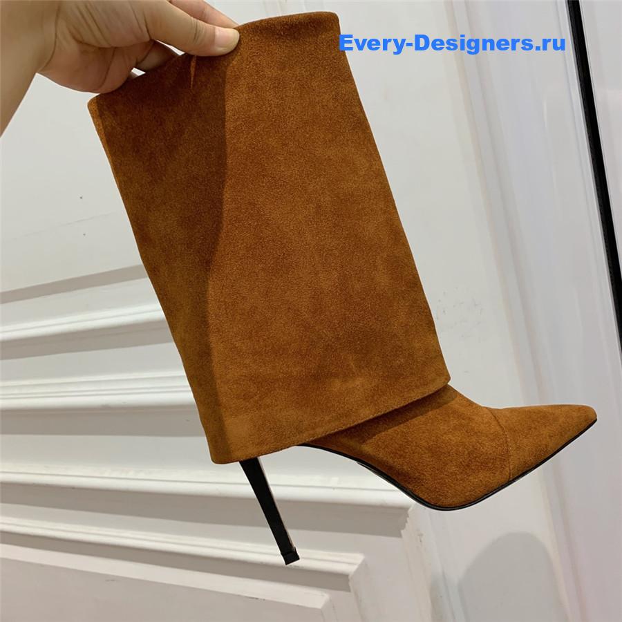 Balmain Brown Suede Pointed High-Heeled Boot
