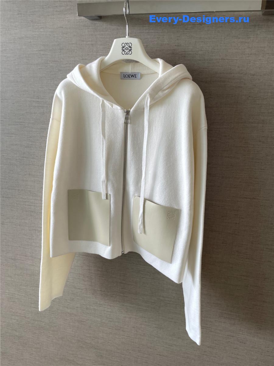 L0ew* leather-trimmed wool-blend hoodie