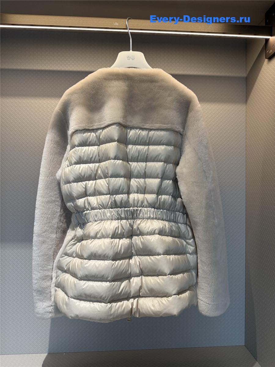 Moncler Beige Ballue Shearling Short Down Jacket