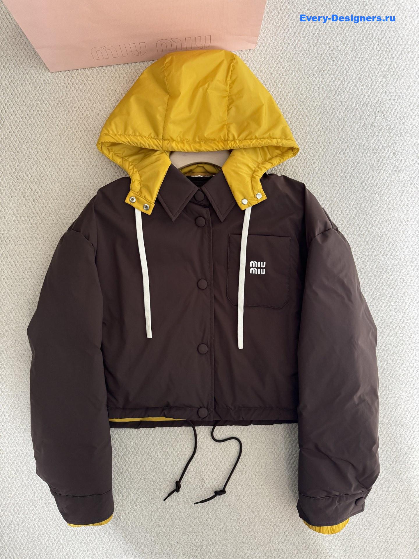 Miu Miu Coffee Technical Pongé Down Hoodie Jacket
