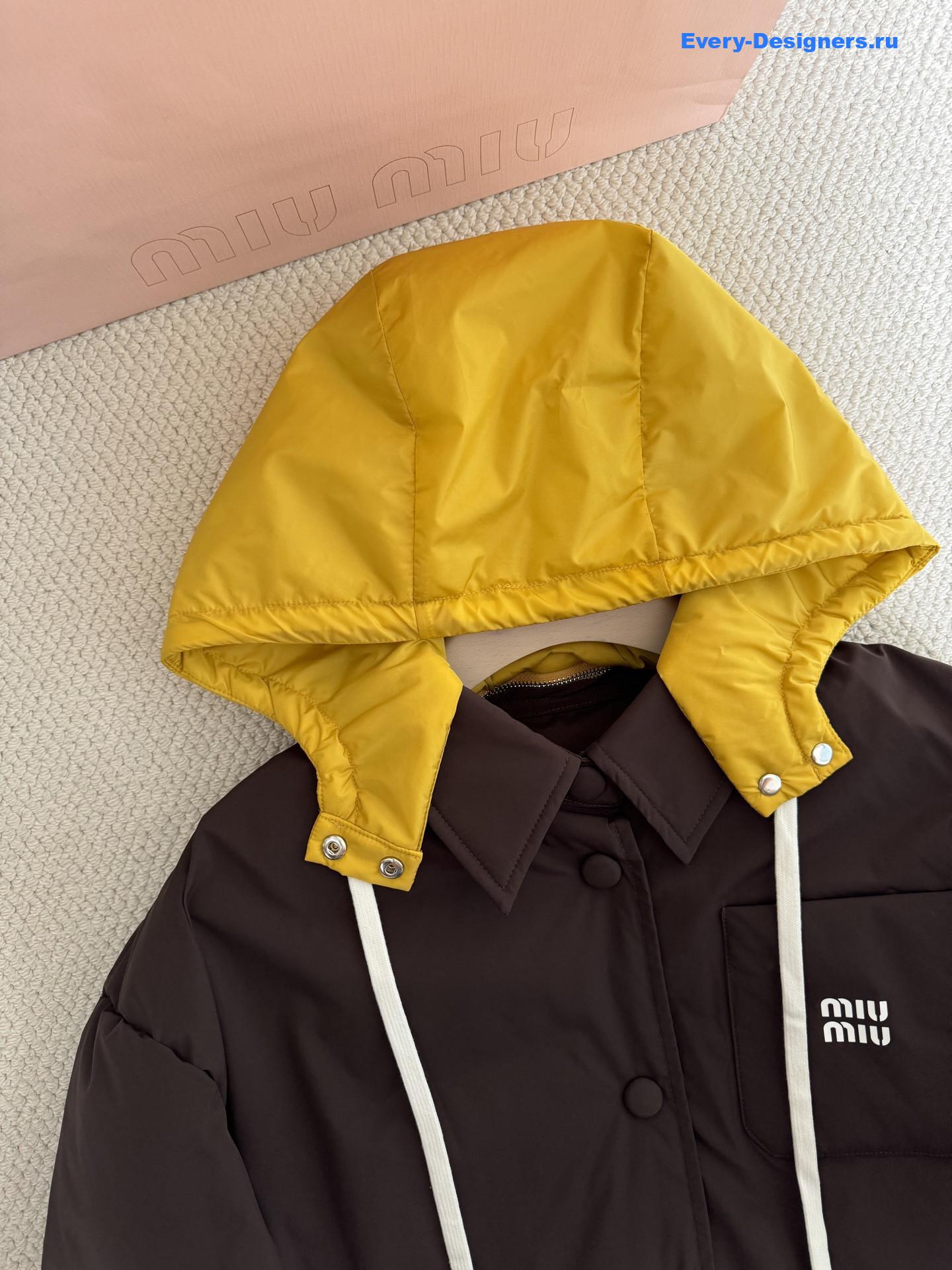 Miu Miu Coffee Technical Pongé Down Hoodie Jacket
