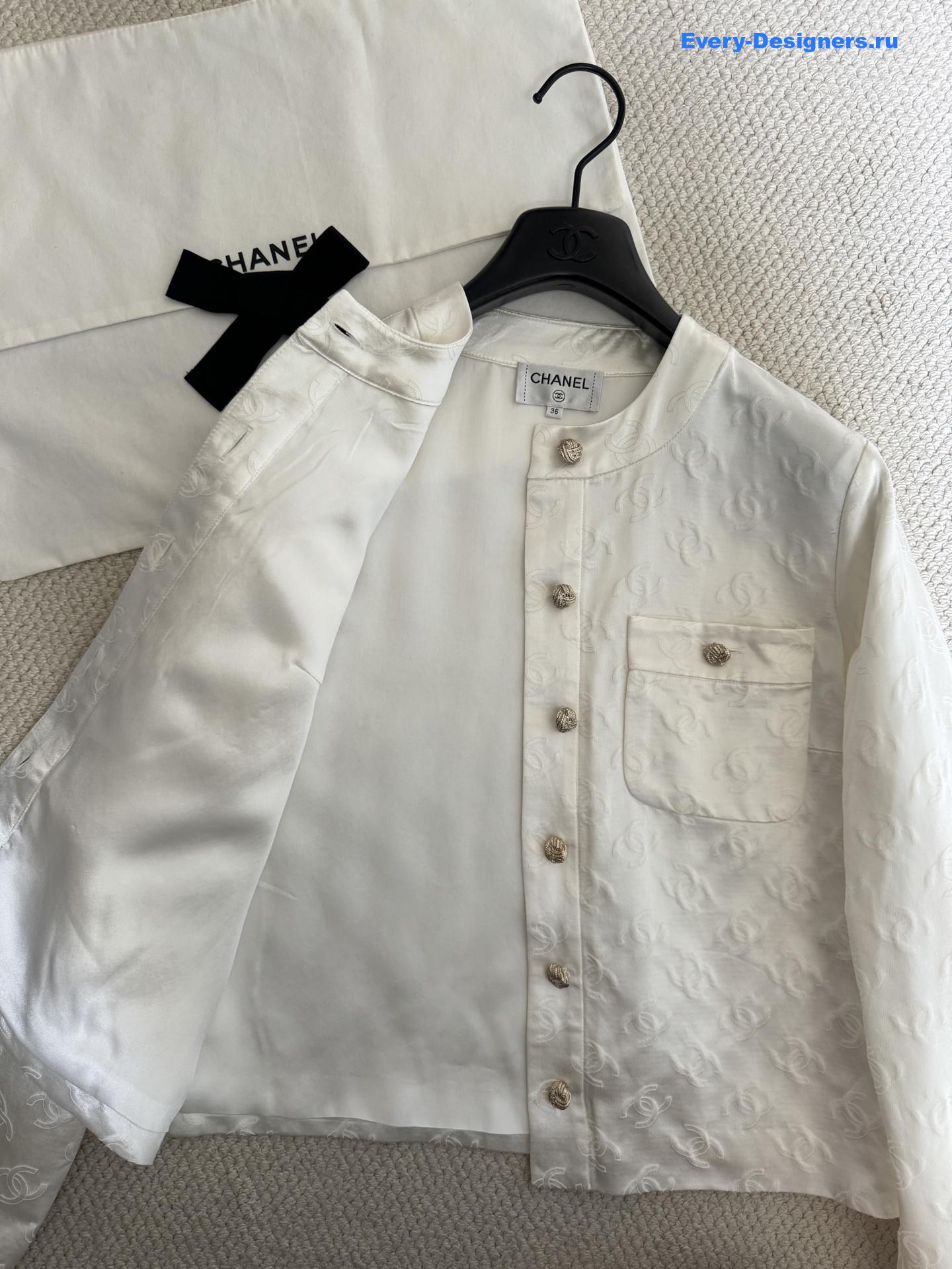 Ch**el white silk jacquard shirt