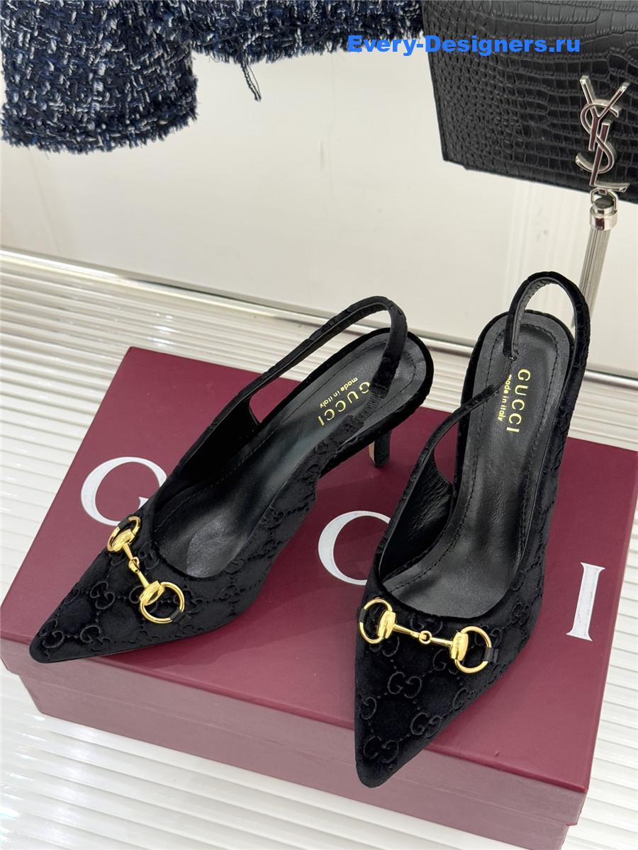 Gvc*1 black velvet horsebit slingback pump