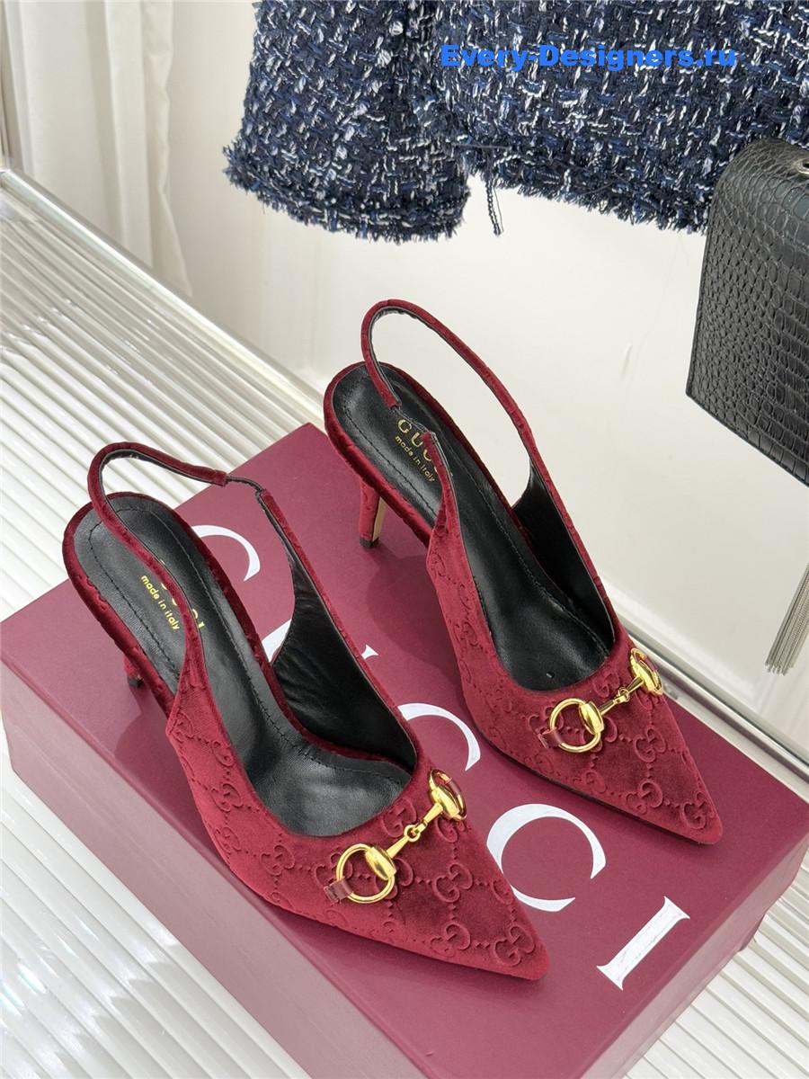 Gvc*1 red velvet horsebit slingback pump