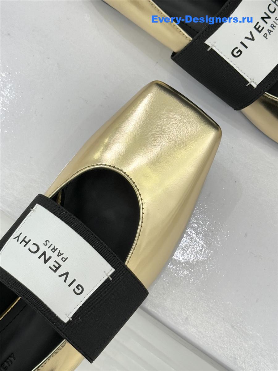 Givenchy Sliced Square Gold Leather Ballet Flats