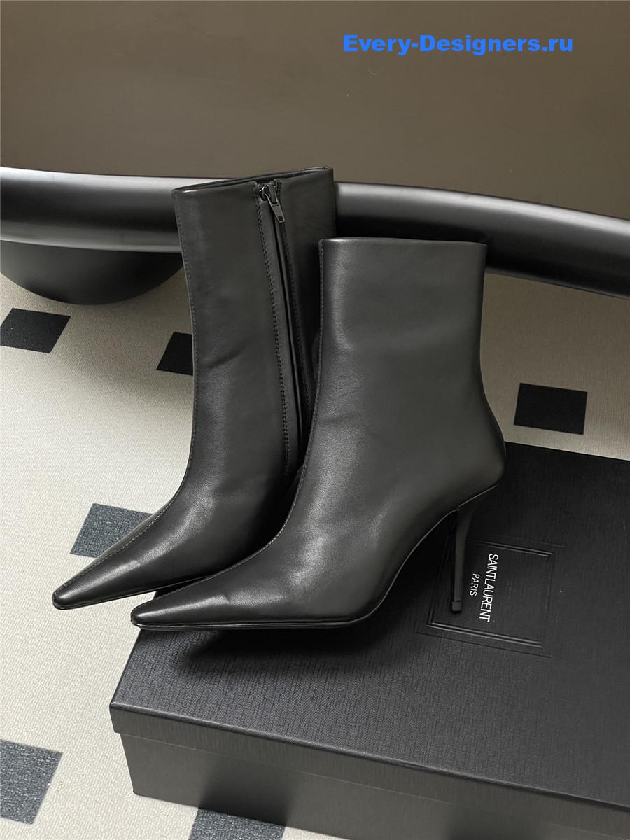 Sa1nt Lau*nt black zipper pointed-toe ankle boots