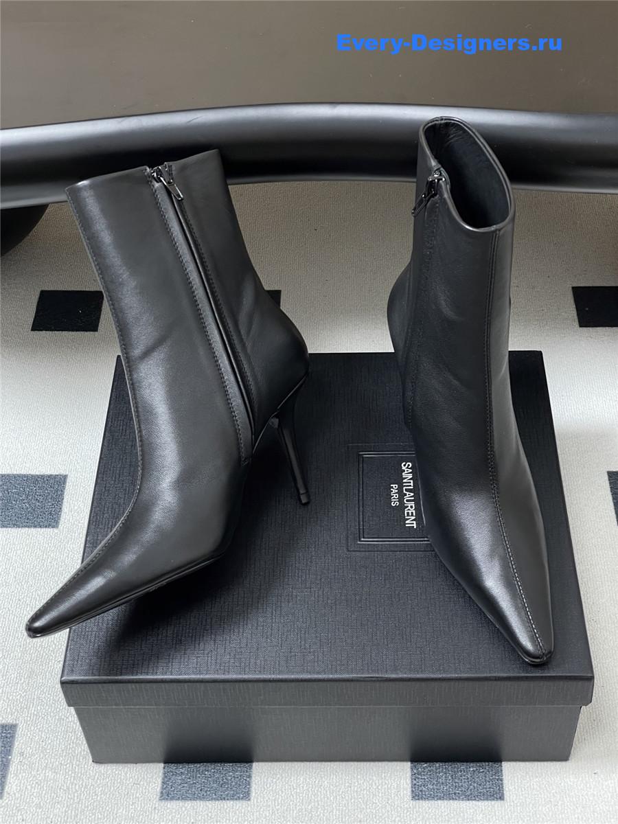 Sa1nt Lau*nt black zipper pointed-toe ankle boots