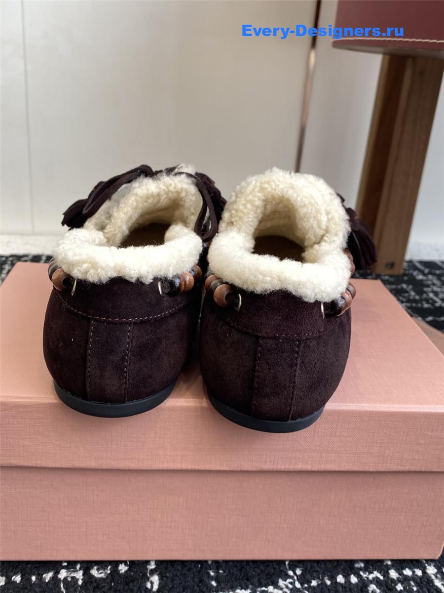 Miu Miu Suede Shearling Lace-up Moccasins