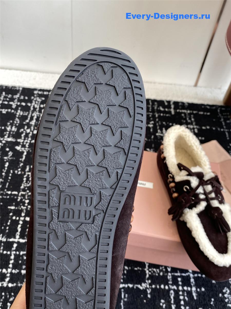 Miu Miu Suede Shearling Lace-up Moccasins