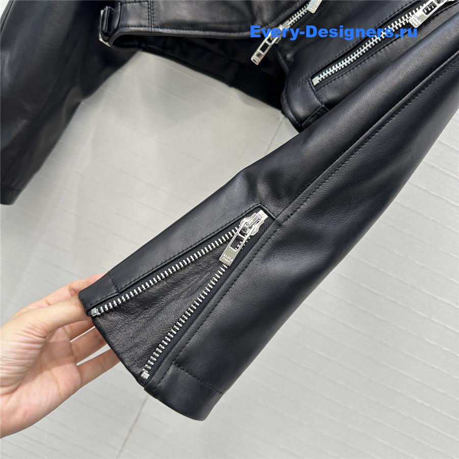 Alaia Cropped Black Faux Leather Biker Jacket