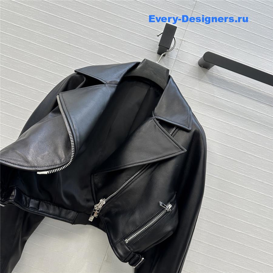 Alaia Cropped Black Faux Leather Biker Jacket