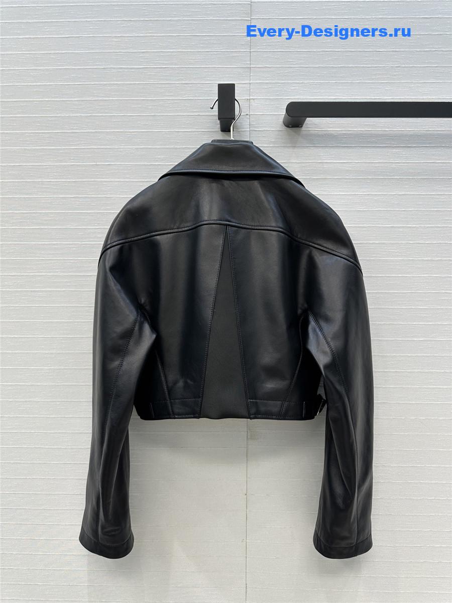 Alaia Cropped Black Faux Leather Biker Jacket