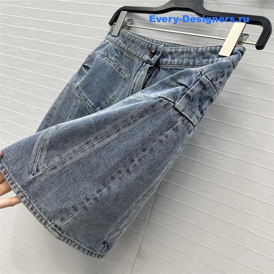 Ch**el coco bow blue denim skirt