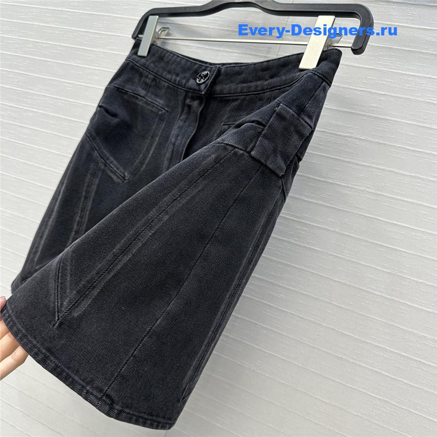Ch**el coco bow dark gray denim skirt