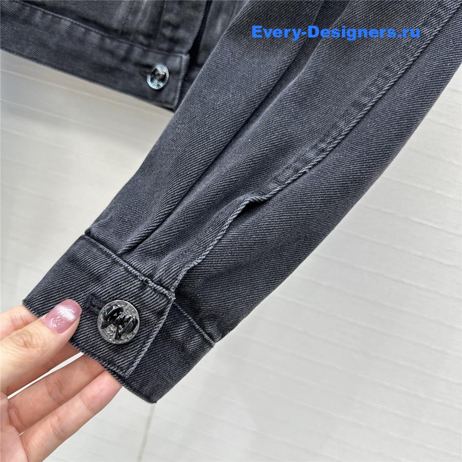 Ch**el coco bow dark gray denim jacket