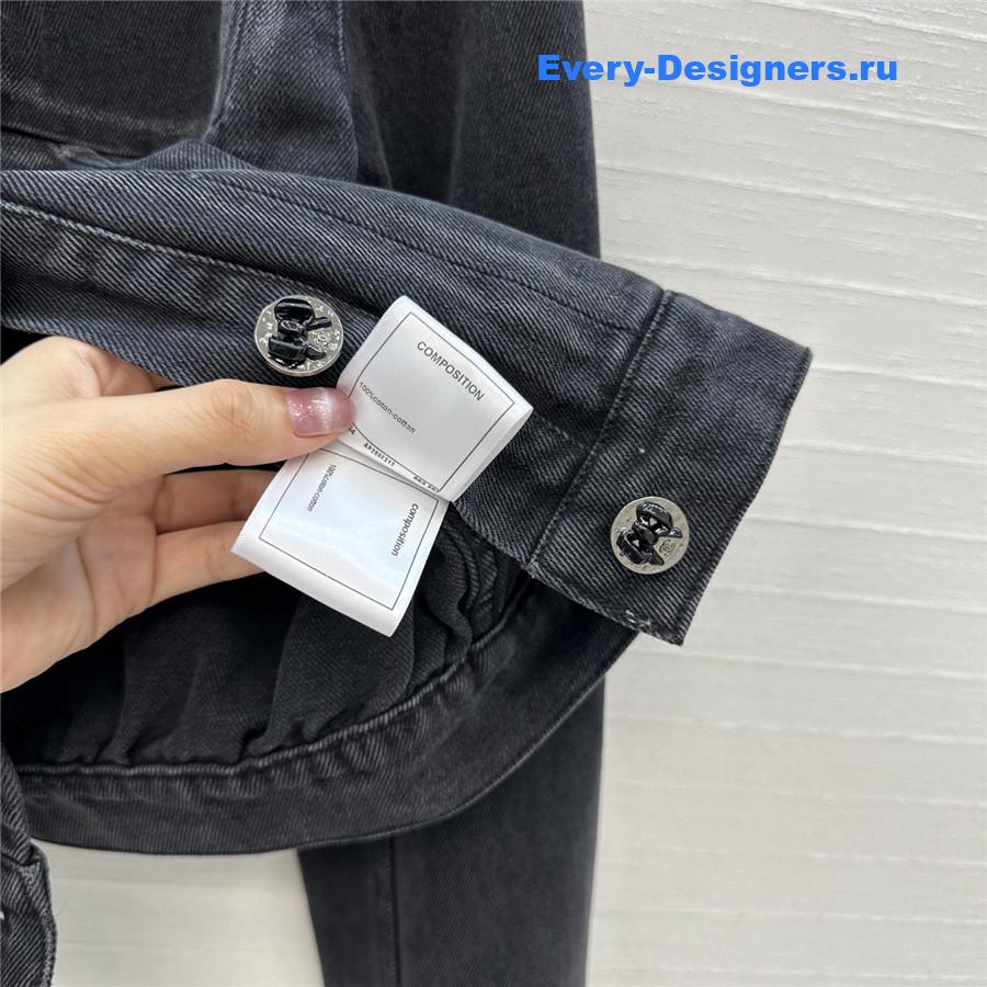 Ch**el coco bow dark gray denim jacket
