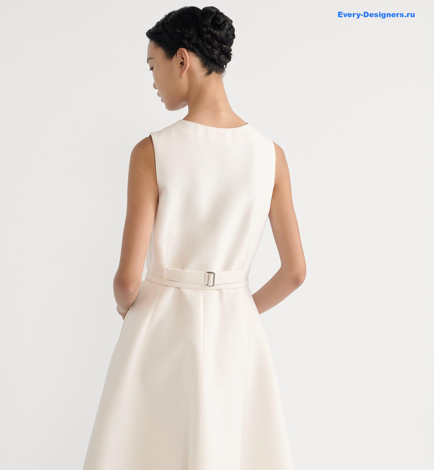 D10r belt white wool mid-length flared dress
