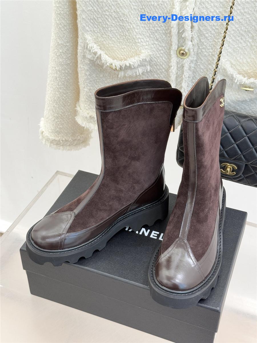Ch**el brown calfskin suede mid boots