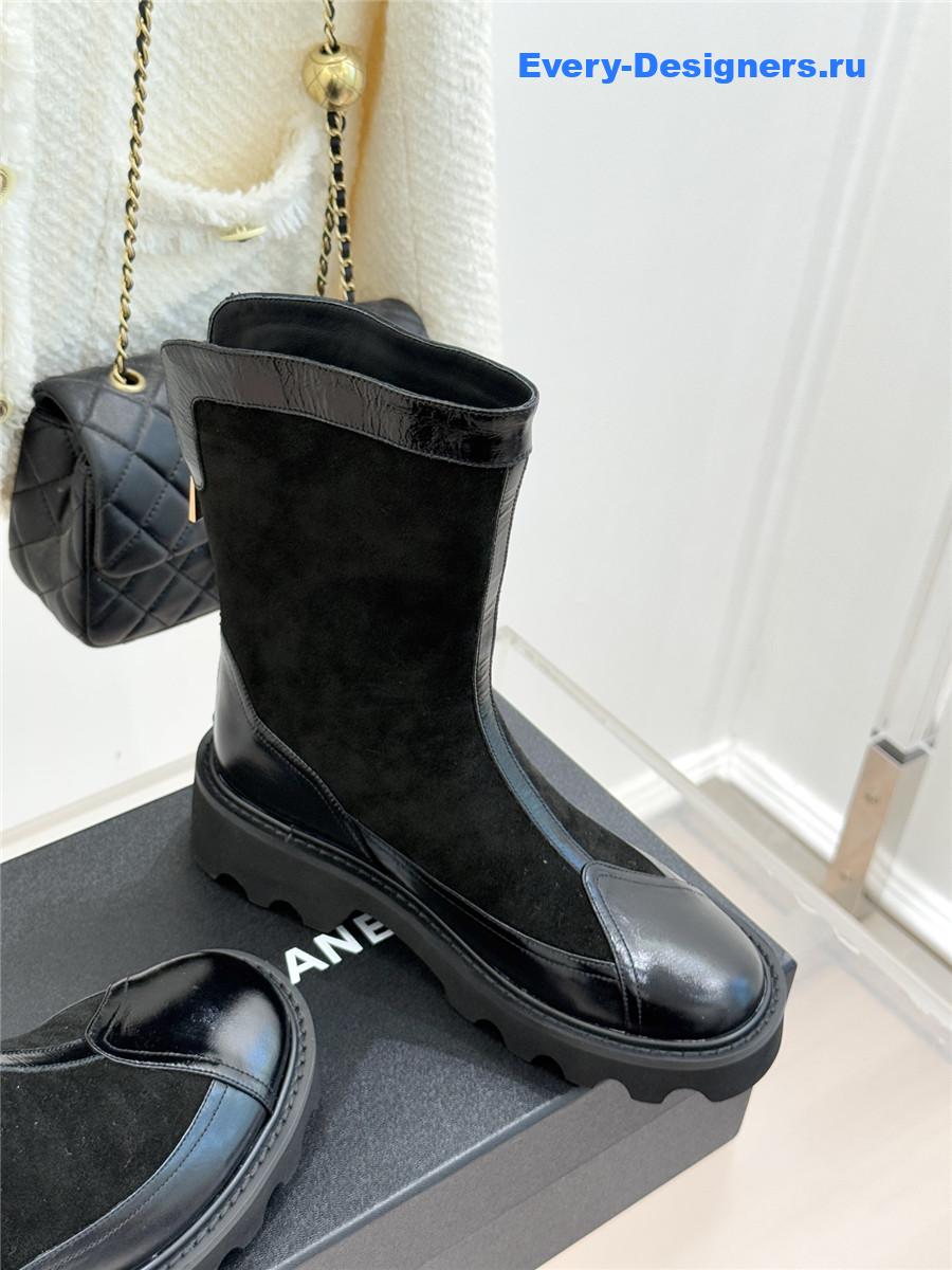 Ch**el black calfskin suede mid boots