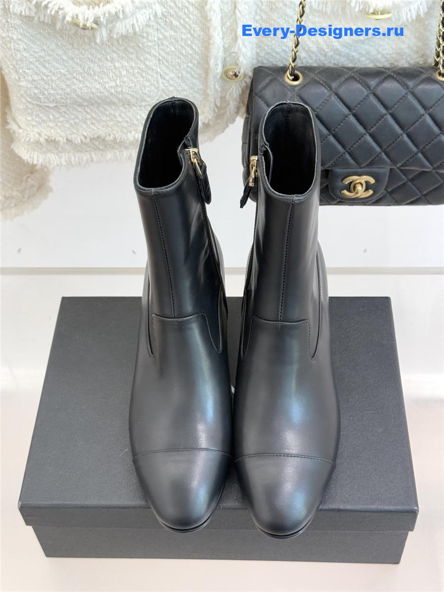 Ch**el black pearl chunky heel ankle boots