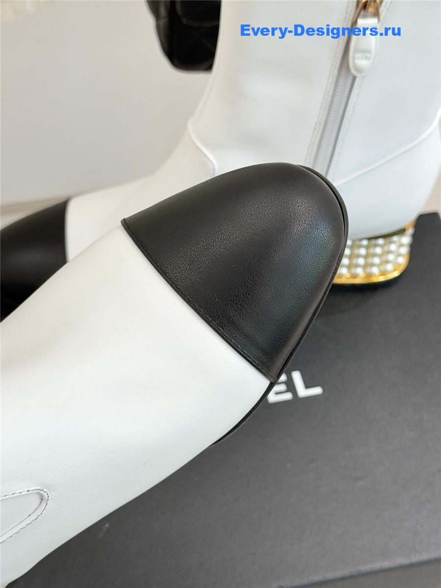 Ch**el white pearl chunky heel ankle boots
