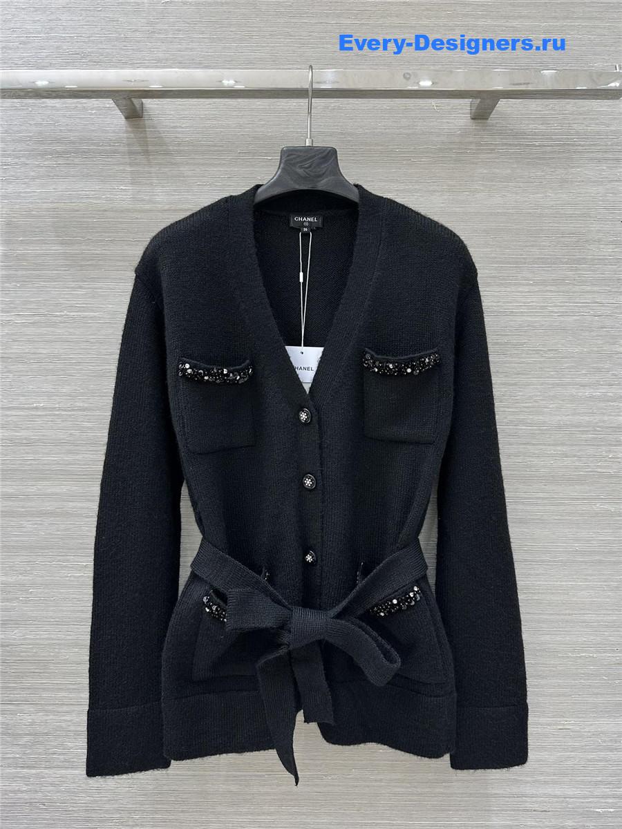 Ch**el coco black striped v-neck cardigan